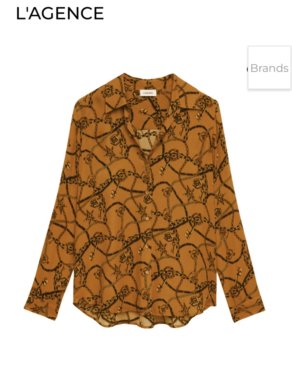 L'AGENCE Caramel Brown Chain-Print Silk Shirt